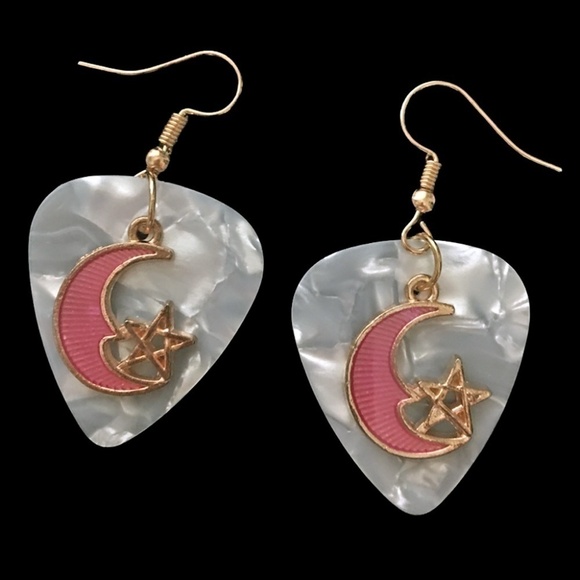 HAND Crafted Drop Earrings Repurposed Guitar Picks Save the Ice Shelf - Picture 1 of 5